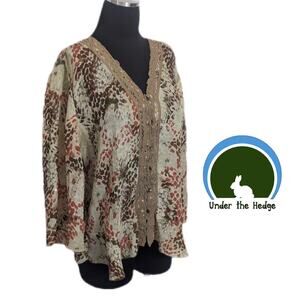 Y2K Piano Beige Lace Chiffon Flare Sleeve Top Medium fairy grunge boho retro